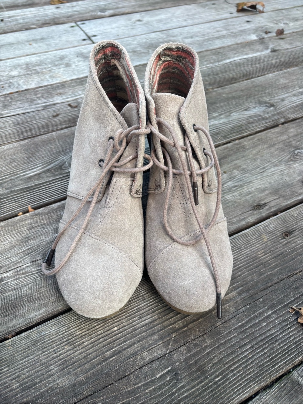 Toms Taupe Suede Wedge Ankle Booties